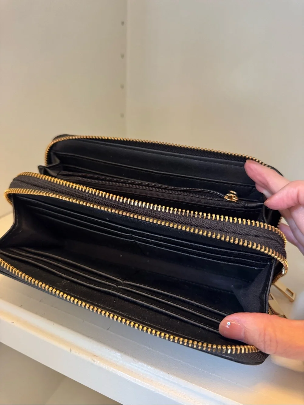 A New Day Black Faux Leather Double Zip Continental Wallet Gold Hardware Target